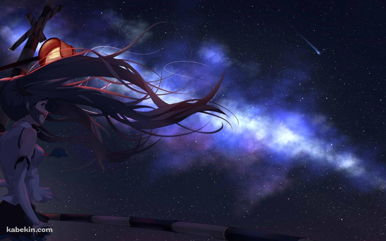 踏切の前で星空を眺める初音ミク / ボカロ / ボーカロイドの壁紙(1280px x 800px) 高画質 PC・デスクトップ用