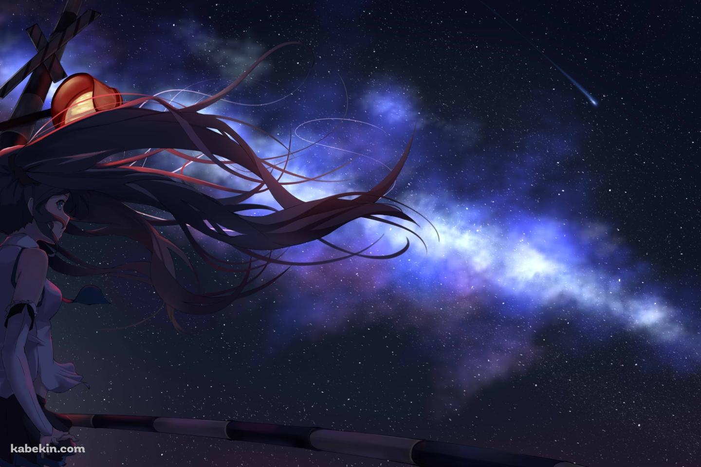 踏切の前で星空を眺める初音ミク / ボカロ / ボーカロイドの壁紙(1440px x 960px) 高画質 PC・デスクトップ用