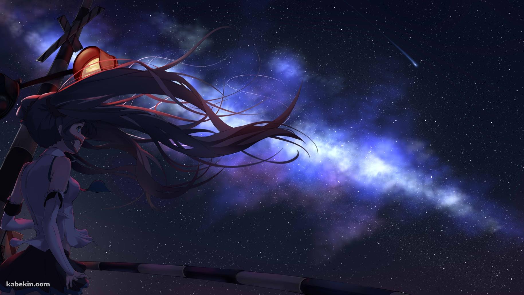 踏切の前で星空を眺める初音ミク / ボカロ / ボーカロイドの壁紙(1829px x 1029px) 高画質 PC・デスクトップ用