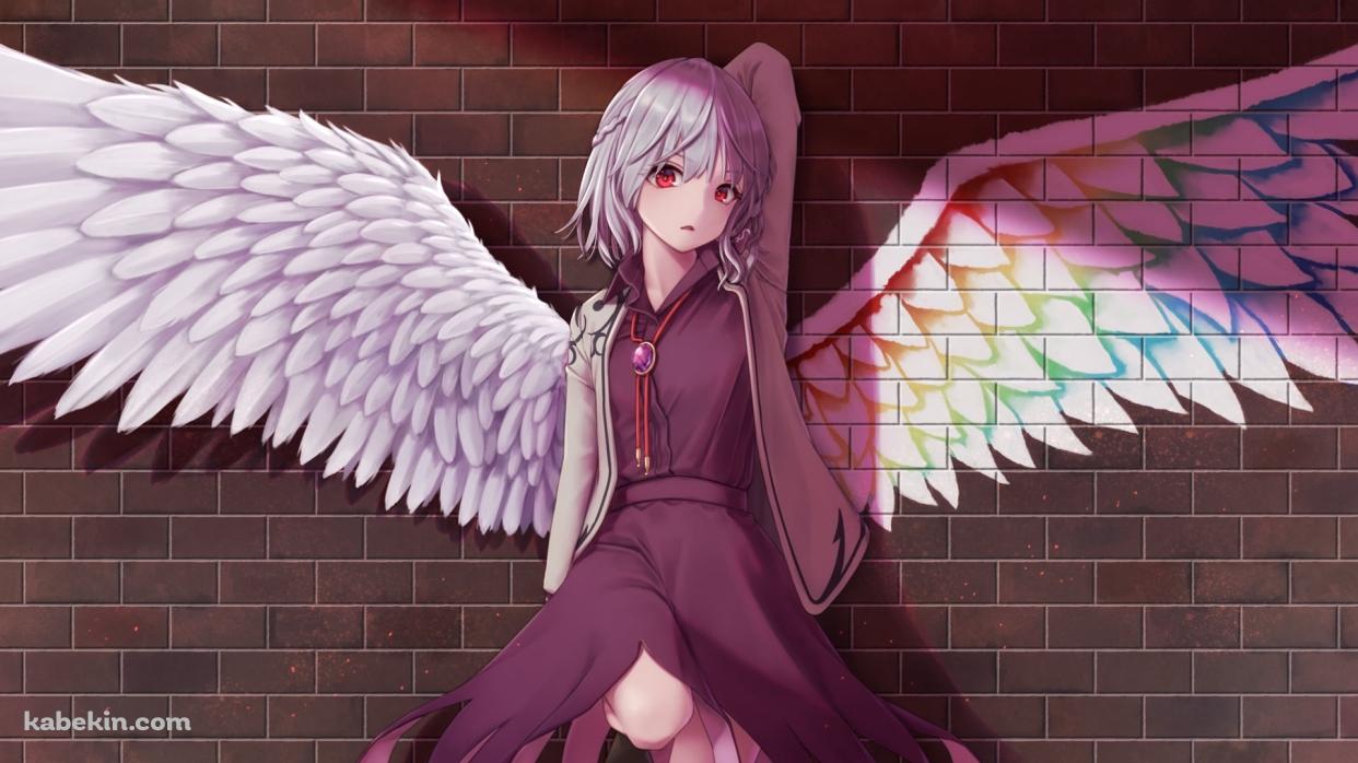 レンガの壁にもたれる稀神サグメ / 東方の壁紙(1242px x 698px) 高画質 PC・デスクトップ用