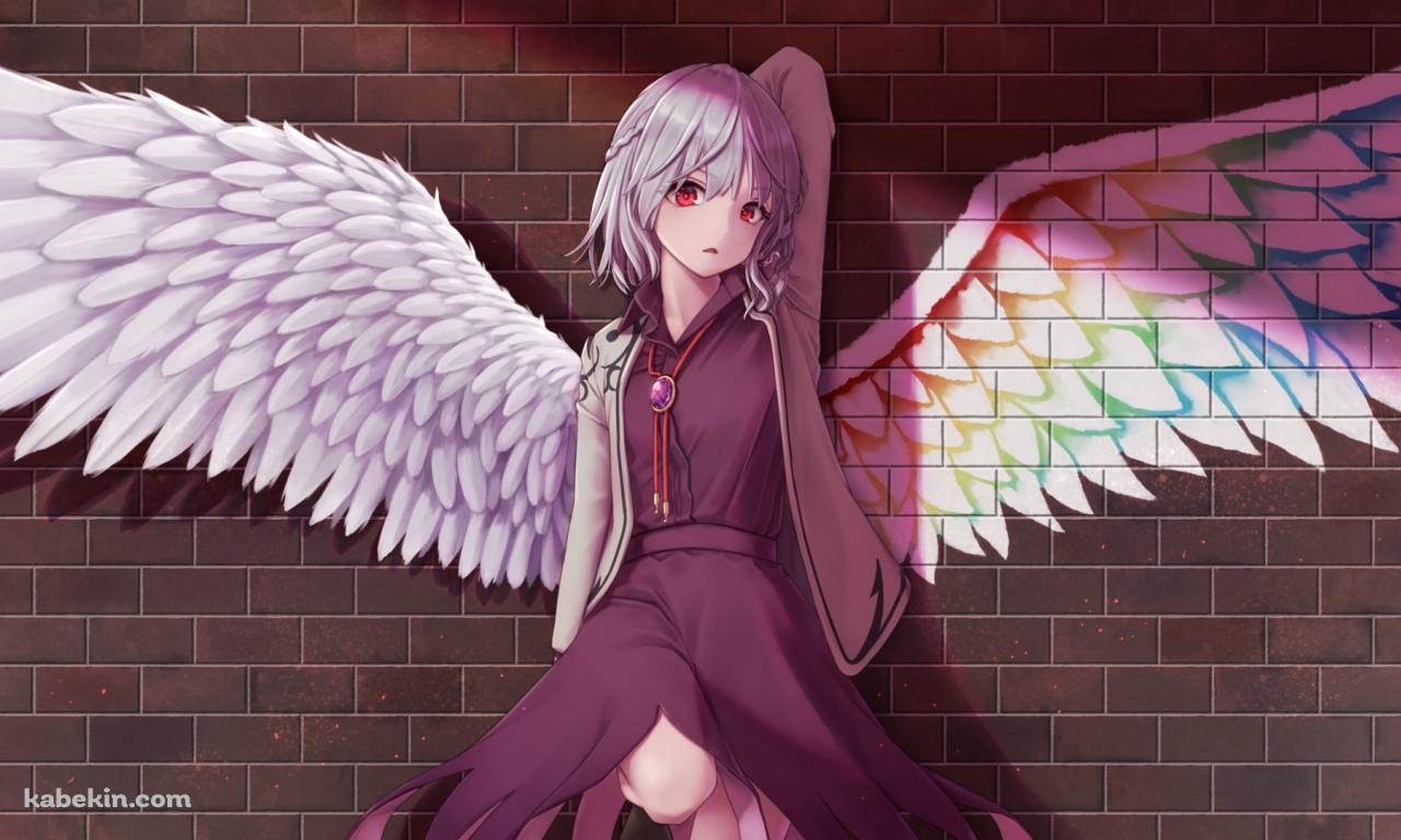 レンガの壁にもたれる稀神サグメ / 東方の壁紙(1280px x 768px) 高画質 PC・デスクトップ用
