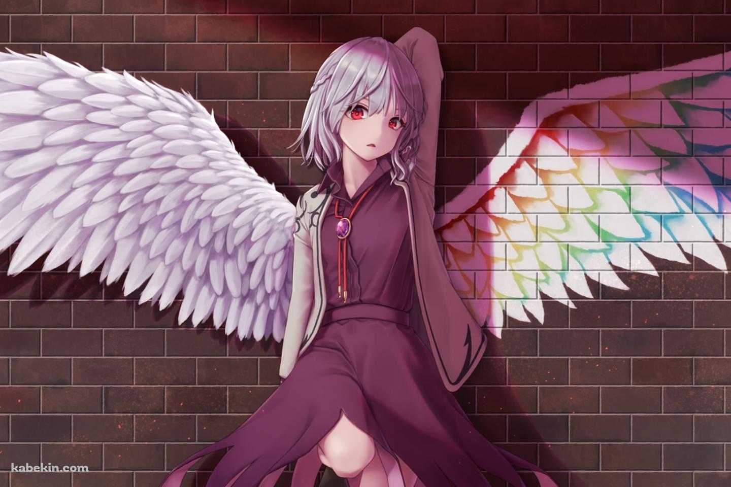 レンガの壁にもたれる稀神サグメ / 東方の壁紙(1440px x 960px) 高画質 PC・デスクトップ用
