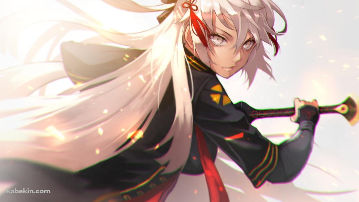 黒い剣の鞘に手をかける沖田総司 / Fate/grand orderの壁紙(1242px x 698px) 高画質 PC・デスクトップ用