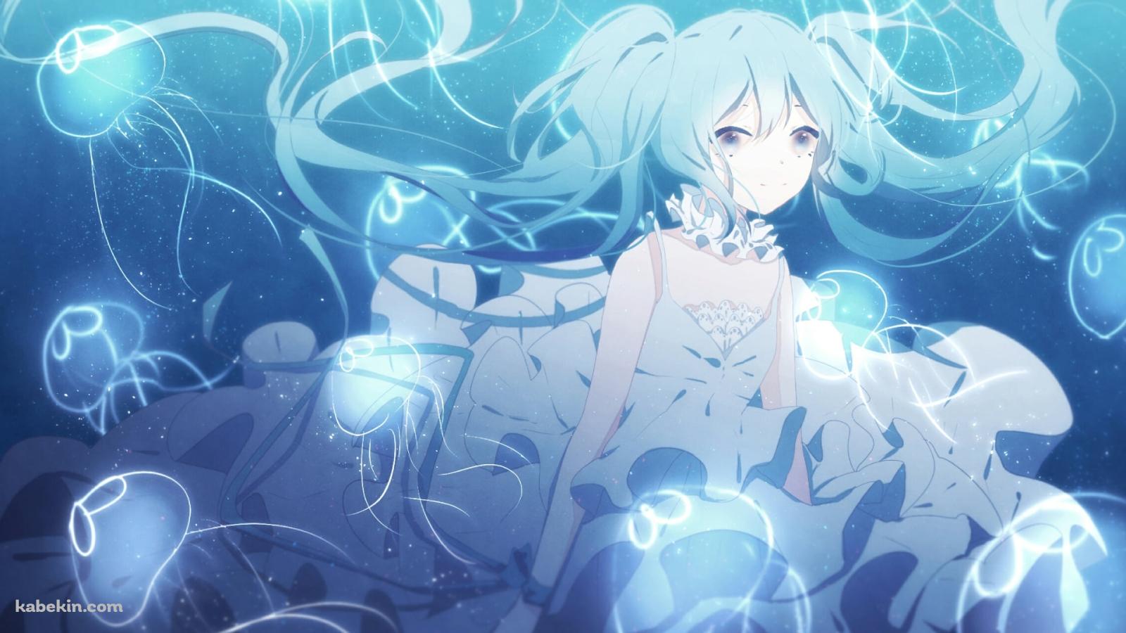 沢山のクラゲと泳ぐ初音ミク / ボカロ / ボーカロイドの壁紙(1600px x 900px) 高画質 PC・デスクトップ用