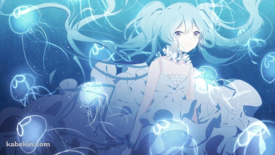 沢山のクラゲと泳ぐ初音ミク / ボカロ / ボーカロイドの壁紙(960px x 540px) 高画質 PC・デスクトップ用