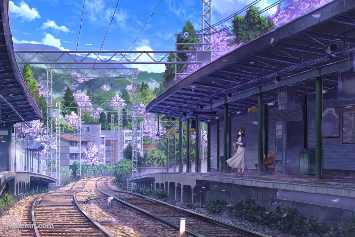 駅で電車を待つ女性 / 線路の壁紙(1152px x 768px) 高画質 PC・デスクトップ用