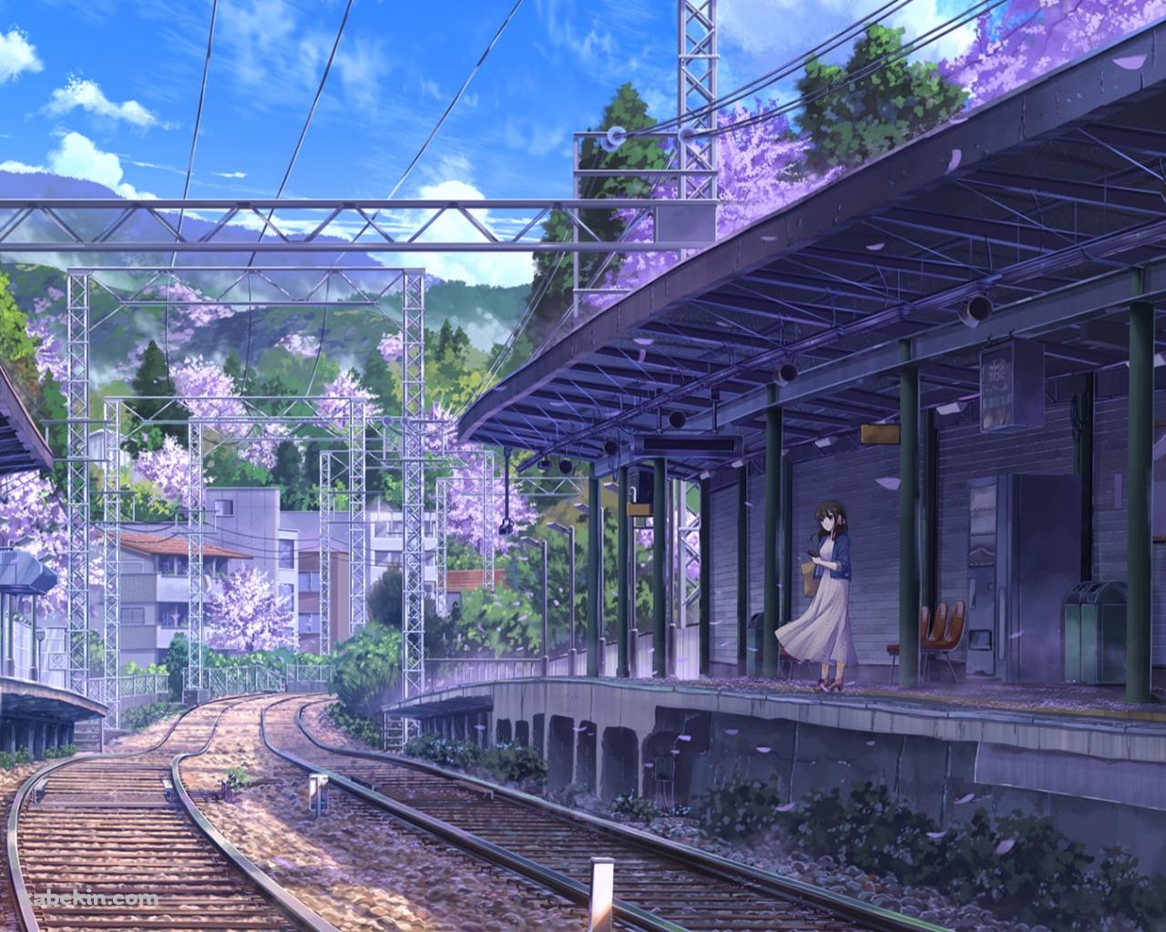 駅で電車を待つ女性 / 線路の壁紙(1280px x 1024px) 高画質 PC・デスクトップ用