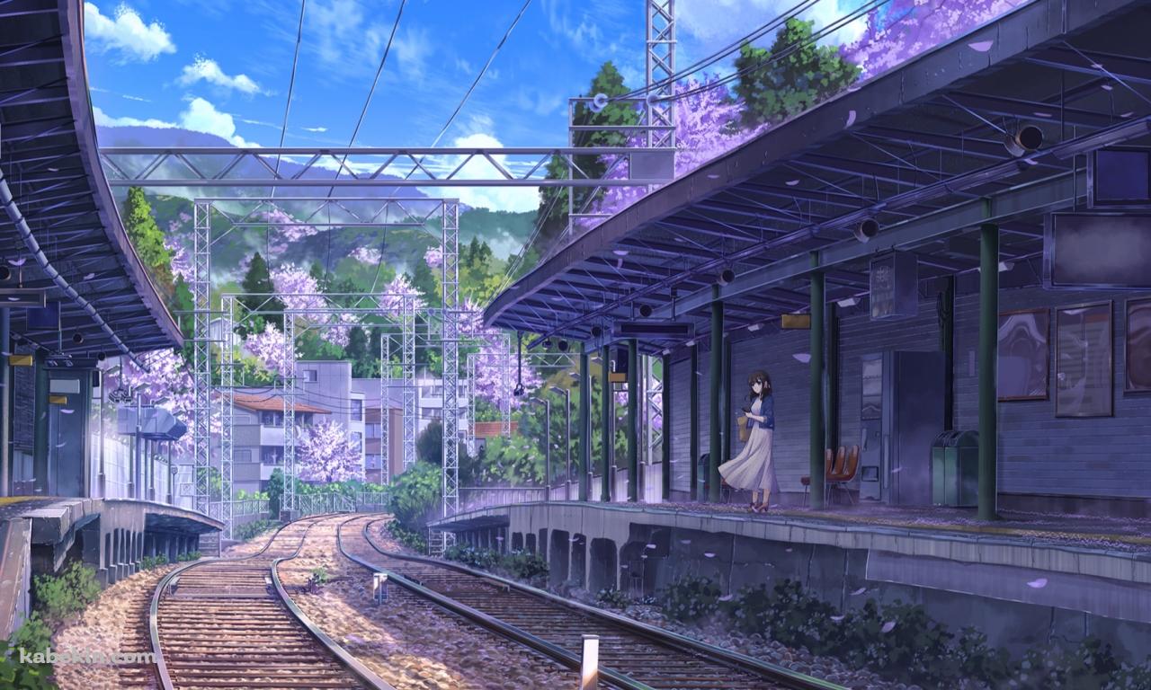 駅で電車を待つ女性 / 線路の壁紙(1280px x 768px) 高画質 PC・デスクトップ用