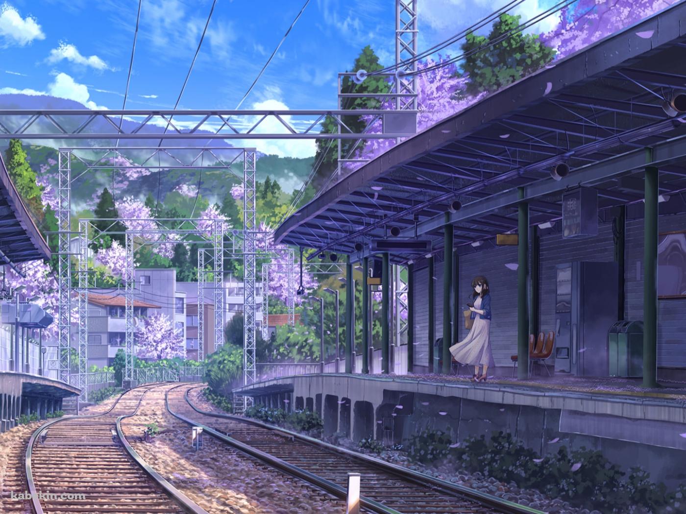 駅で電車を待つ女性 / 線路の壁紙(1400px x 1050px) 高画質 PC・デスクトップ用