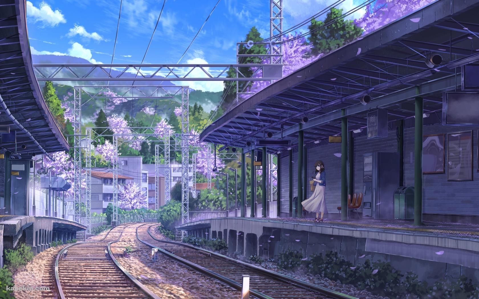 駅で電車を待つ女性 / 線路の壁紙(1680px x 1050px) 高画質 PC・デスクトップ用