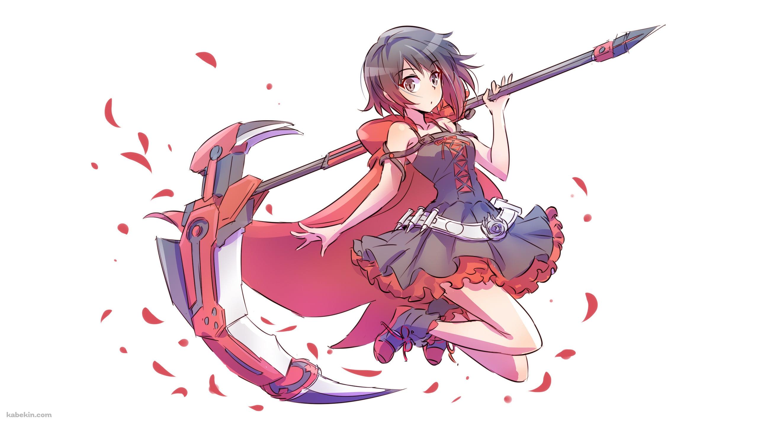 大きな鎌を持ちジャンプする可愛いルビー・ローズ / Ruby Rose / RWBYの壁紙(2560px x 1440px) 高画質 PC・デスクトップ用