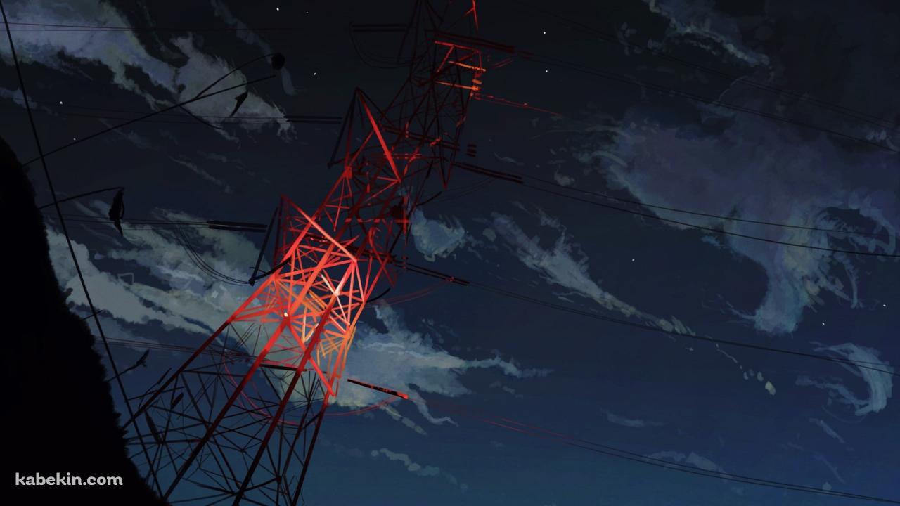 赤く光る鉄塔の壁紙(1280px x 720px) 高画質 PC・デスクトップ用