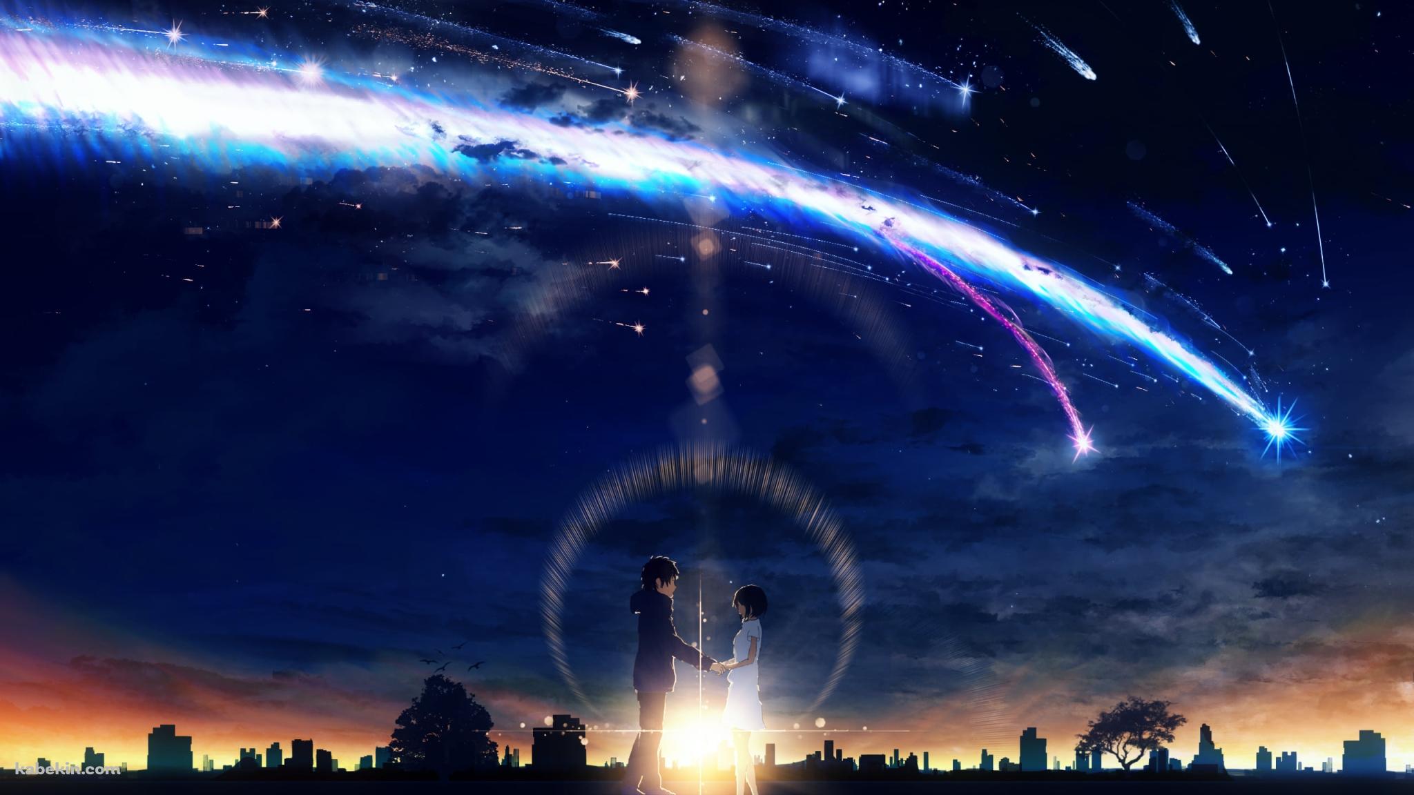 手をとりあう宮水三葉と立花瀧 / 君の名は。の壁紙(2048px x 1152px) 高画質 PC・デスクトップ用