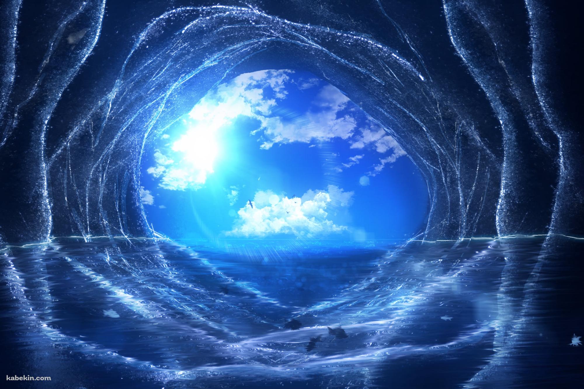 青空と海へ続く洞窟 / 逆光の壁紙(2000px x 1333px) 高画質 PC・デスクトップ用