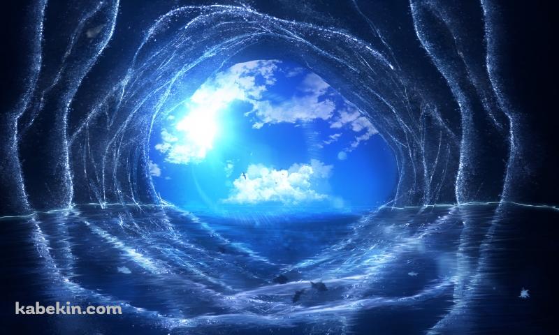 青空と海へ続く洞窟 / 逆光の壁紙(800px x 480px) 高画質 PC・デスクトップ用
