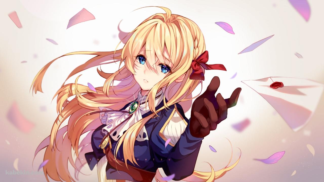 手紙を宙に投げるヴァイオレット・エヴァーガーデンの壁紙(1280px x 720px) 高画質 PC・デスクトップ用