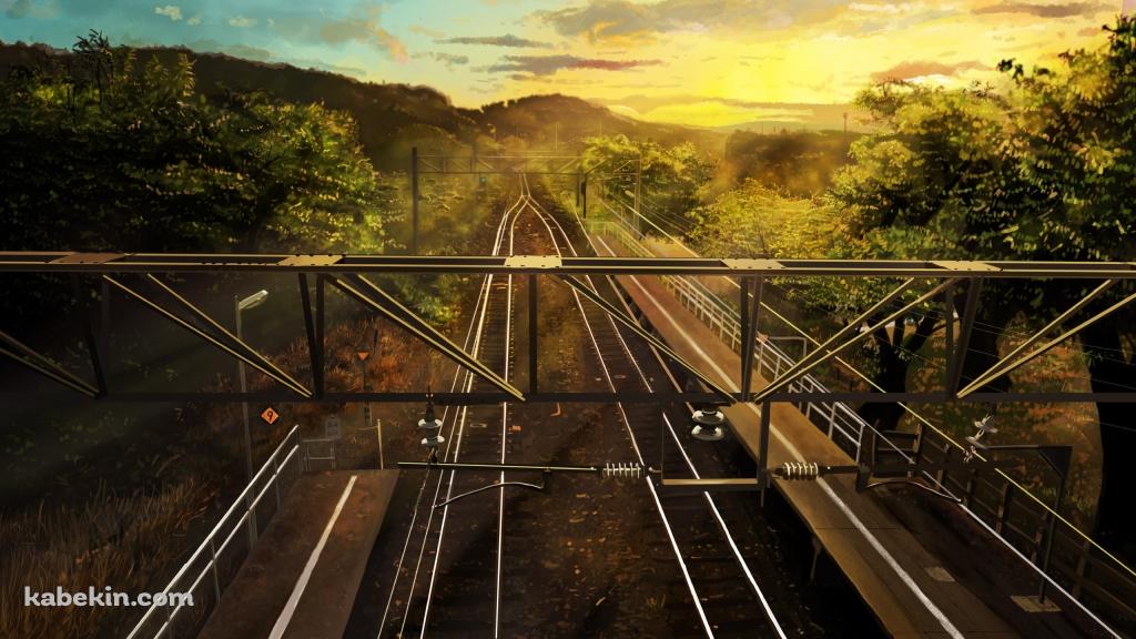 斜め上から見下ろした線路 / 駅の壁紙(1024px x 576px) 高画質 PC・デスクトップ用