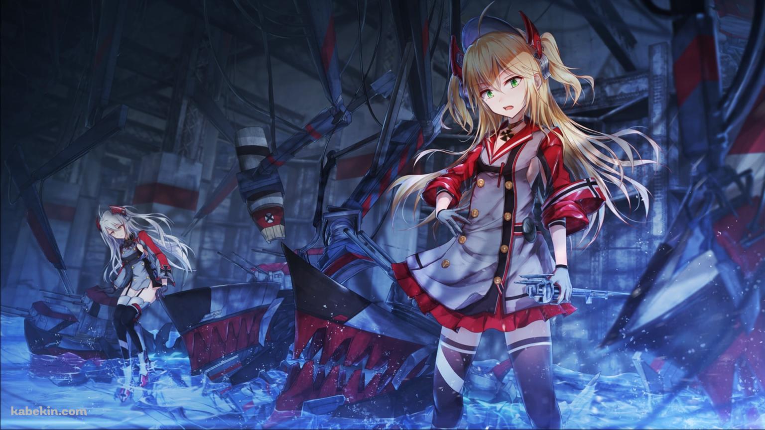 攻撃にそなえるプリンツ・オイゲンとアドミラル・ヒッパー / アズールレーンの壁紙(1536px x 864px) 高画質 PC・デスクトップ用