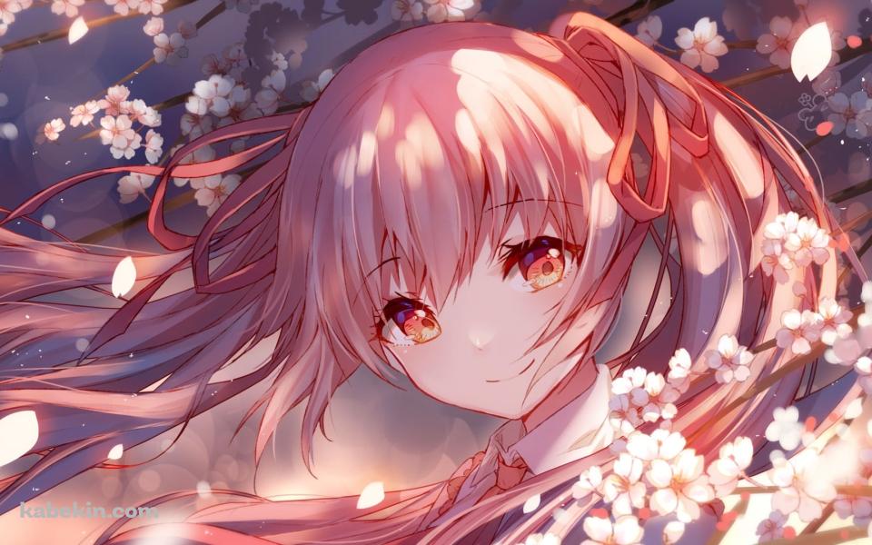 桜の花びらを眺める桜ミク / ボカロ / ボーカロイドの壁紙(960px x 600px) 高画質 PC・デスクトップ用