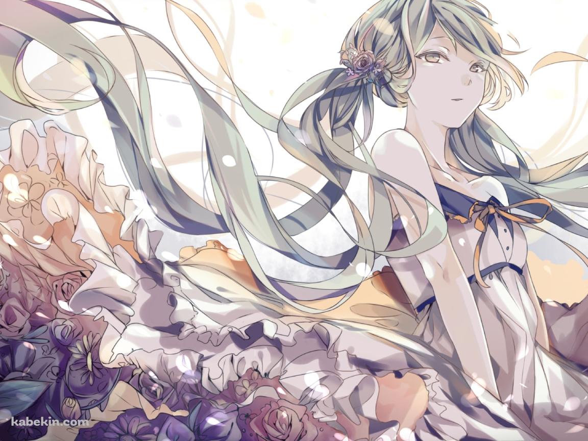 黒い薔薇の花束と綺麗な初音ミク / ボカロ / ボーカロイドの壁紙(1152px x 864px) 高画質 PC・デスクトップ用