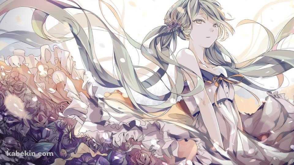 黒い薔薇の花束と綺麗な初音ミク / ボカロ / ボーカロイドの壁紙(960px x 540px) 高画質 PC・デスクトップ用