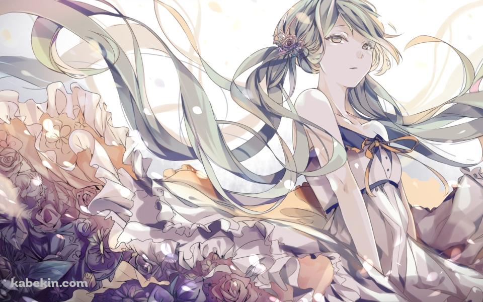 黒い薔薇の花束と綺麗な初音ミク / ボカロ / ボーカロイドの壁紙(960px x 600px) 高画質 PC・デスクトップ用