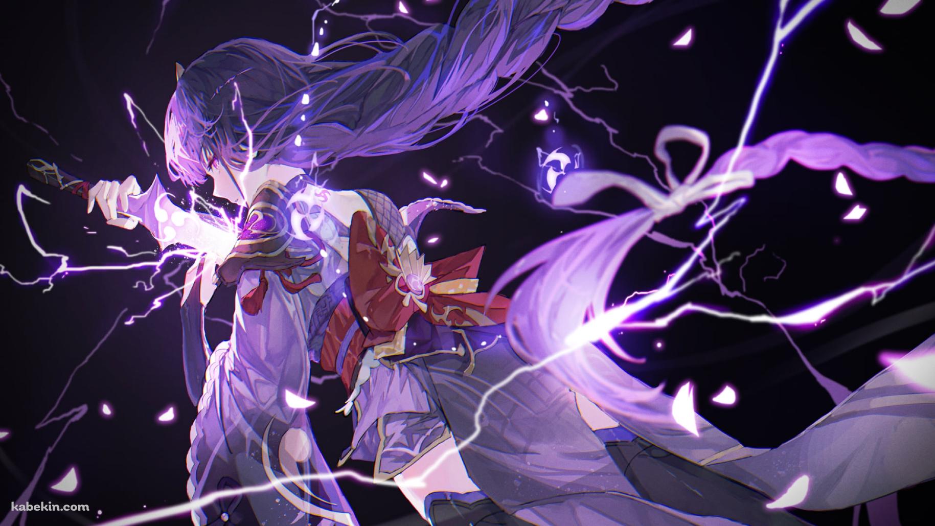 懐から雷が迸る刀を取り出すかっこいい雷電将軍 / 原神(1829x1029px)のデスクトップPC用の壁紙 | 高画質 | 壁紙キングダム