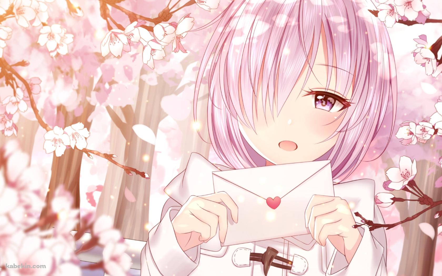 桜の花と便箋を持つマシュ・キリエライト / Fate/grand orderの壁紙(1680px x 1050px) 高画質 PC・デスクトップ用