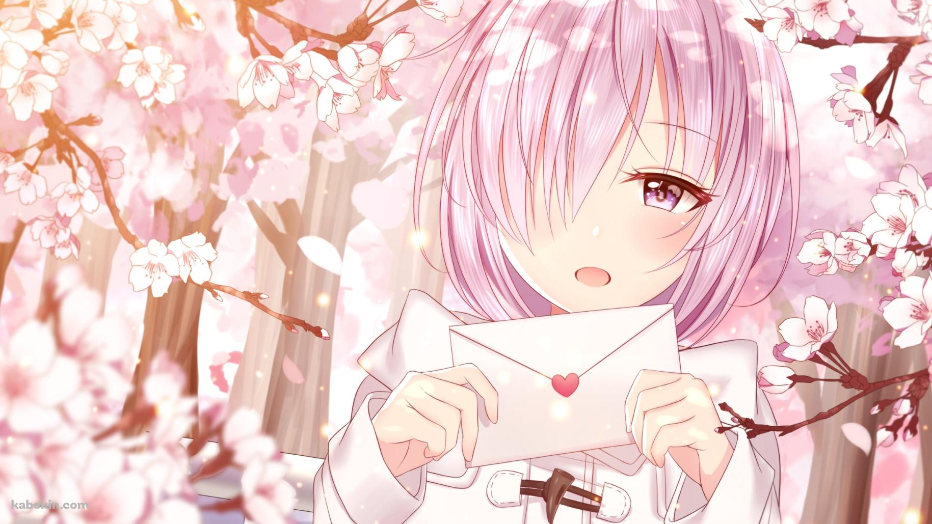 桜の花と便箋を持つマシュ・キリエライト / Fate/grand orderの壁紙(1829px x 1029px) 高画質 PC・デスクトップ用