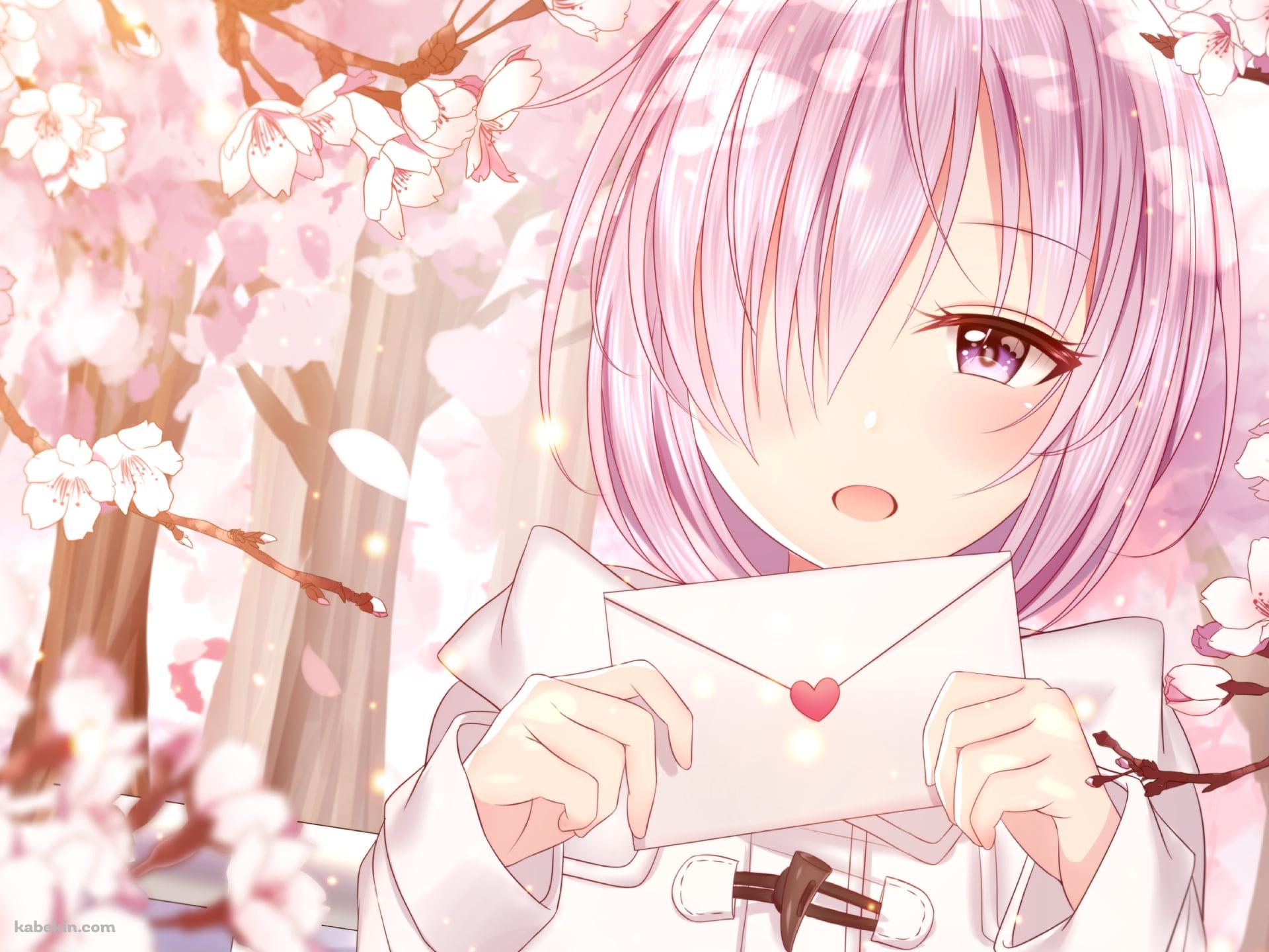 桜の花と便箋を持つマシュ・キリエライト / Fate/grand orderの壁紙(1920px x 1440px) 高画質 PC・デスクトップ用