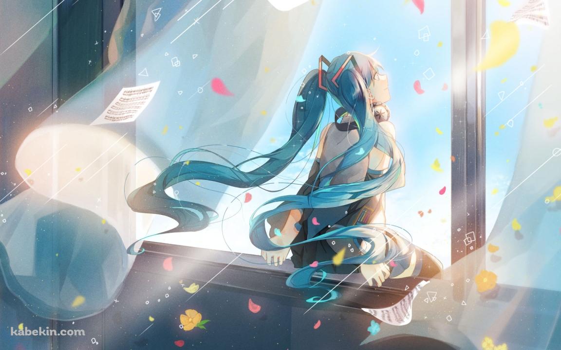 窓の座って歌を唄う初音ミク / ボカロ / ボーカロイドの壁紙(1152px x 720px) 高画質 PC・デスクトップ用
