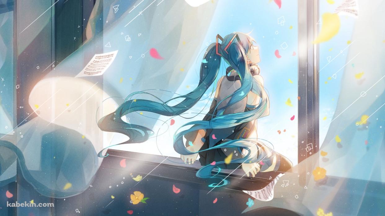 窓の座って歌を唄う初音ミク / ボカロ / ボーカロイドの壁紙(1242px x 698px) 高画質 PC・デスクトップ用
