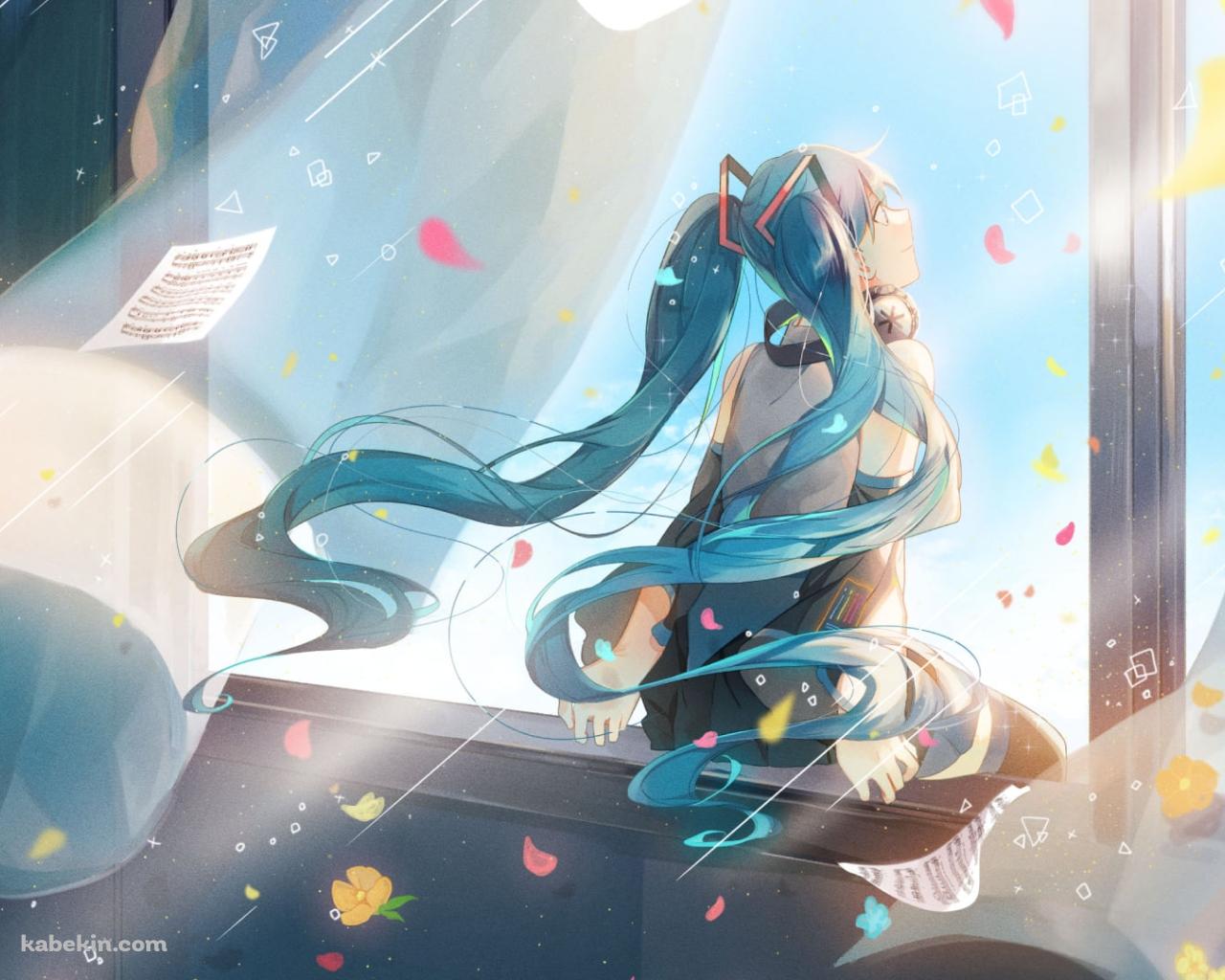 窓の座って歌を唄う初音ミク / ボカロ / ボーカロイドの壁紙(1280px x 1024px) 高画質 PC・デスクトップ用