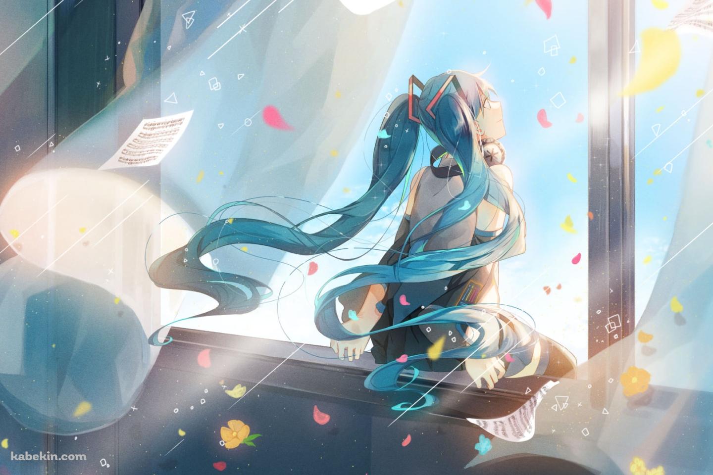窓の座って歌を唄う初音ミク / ボカロ / ボーカロイドの壁紙(1440px x 960px) 高画質 PC・デスクトップ用