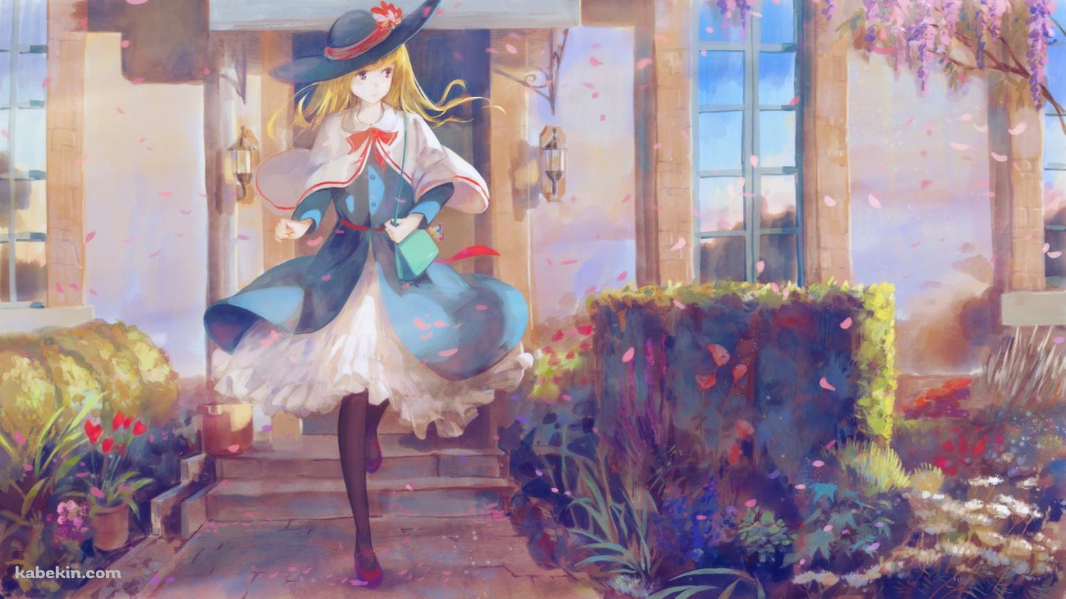 色どり豊かな花や草が生える庭をチラ見するアリス・マーガトロイド / 東方の壁紙(1536px x 864px) 高画質 PC・デスクトップ用