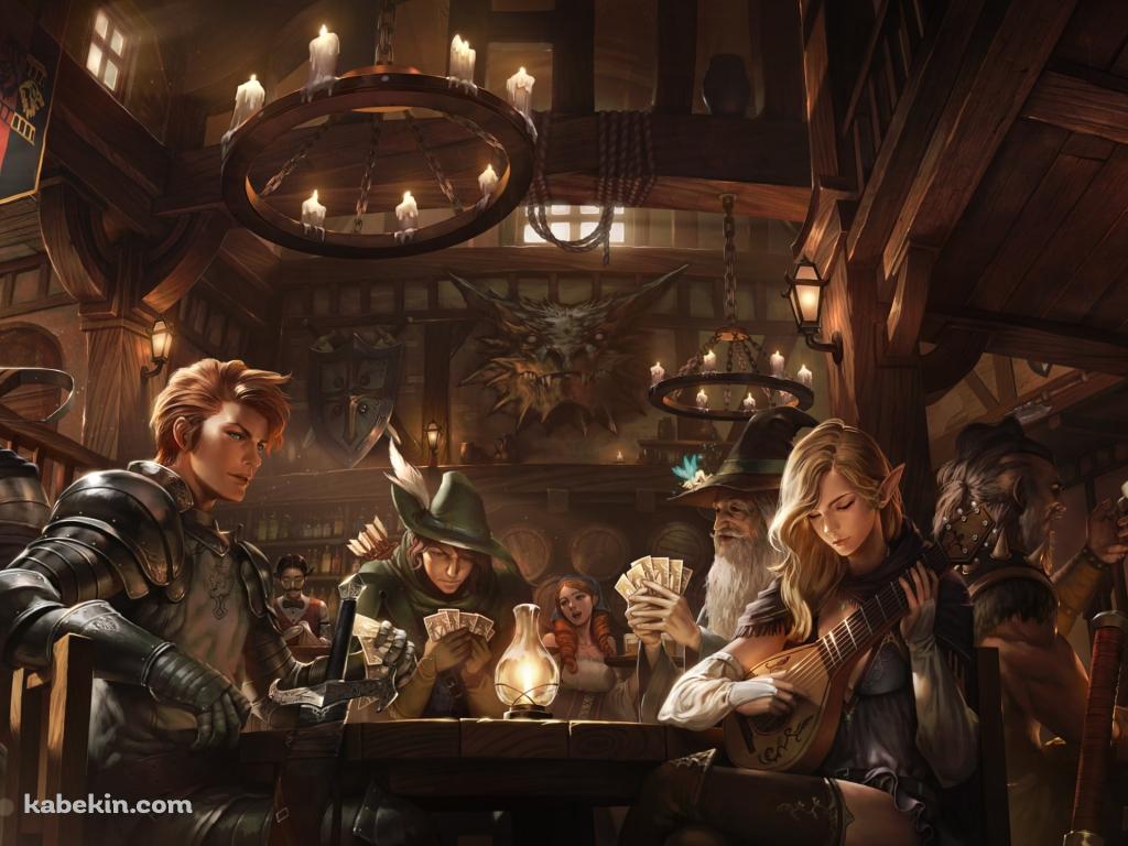 狩人やエルフが集う酒場 / ファンタジーの壁紙(1024px x 768px) 高画質 PC・デスクトップ用