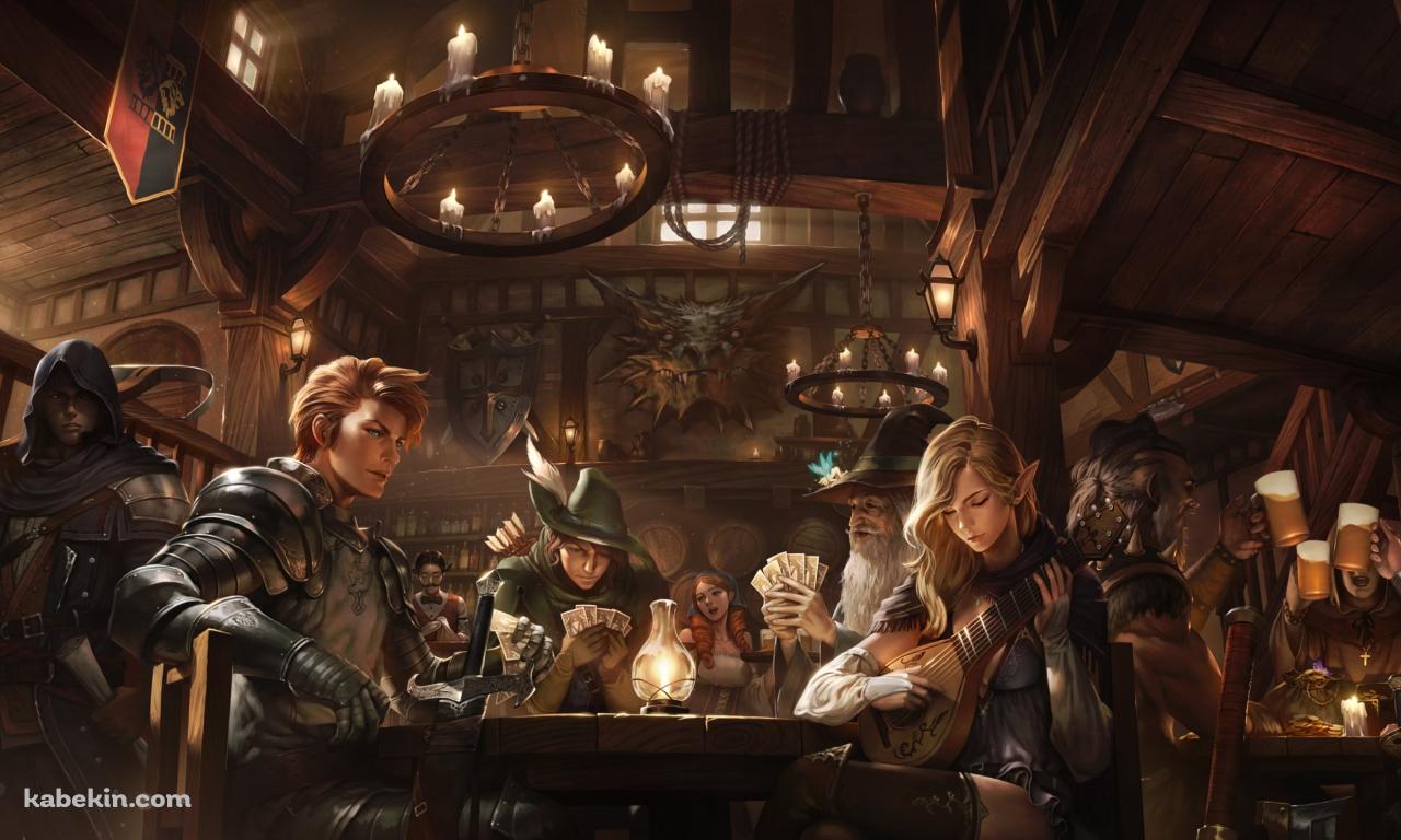 狩人やエルフが集う酒場 / ファンタジーの壁紙(1280px x 768px) 高画質 PC・デスクトップ用