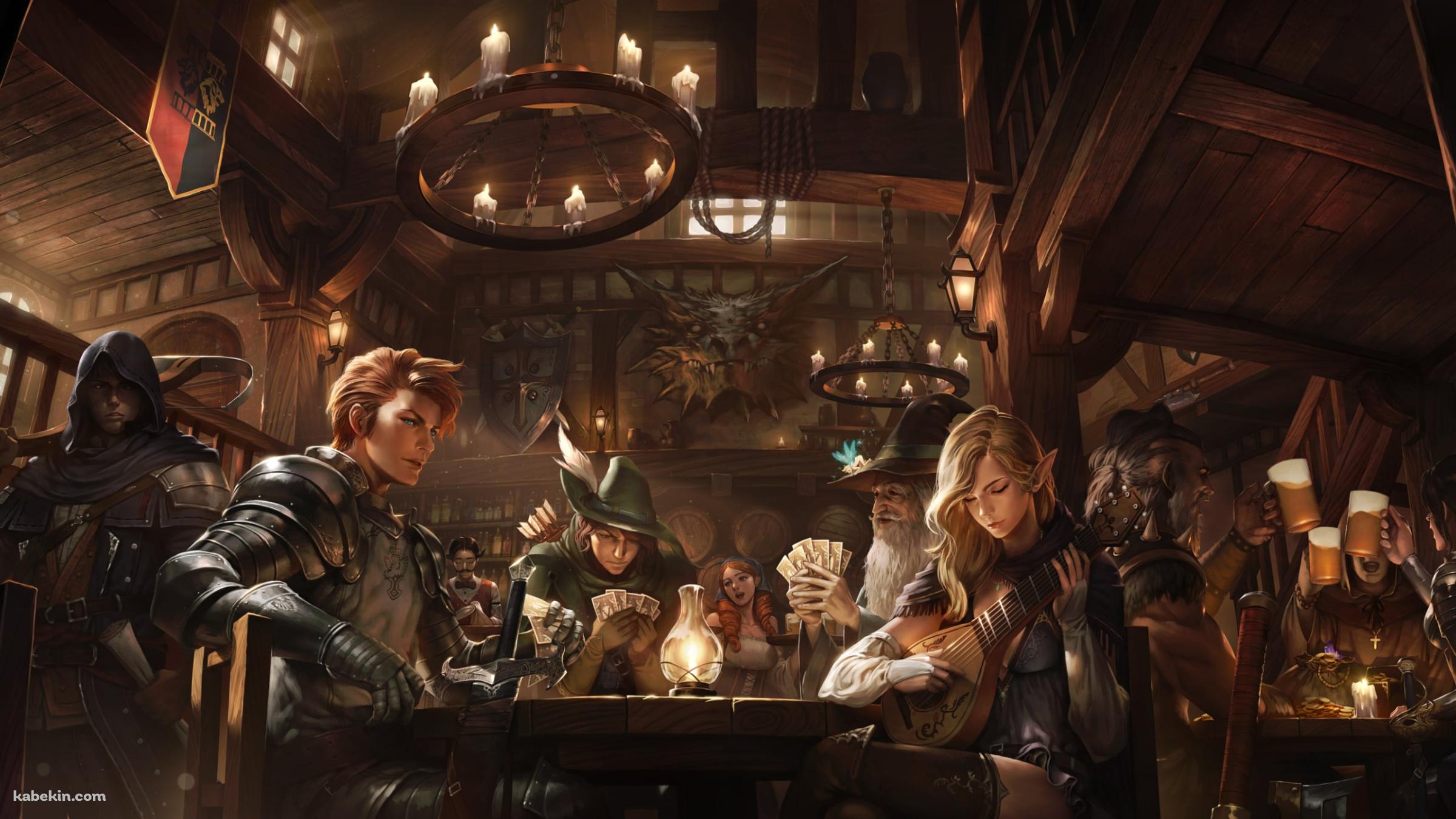 狩人やエルフが集う酒場 / ファンタジーの壁紙(2400px x 1350px) 高画質 PC・デスクトップ用