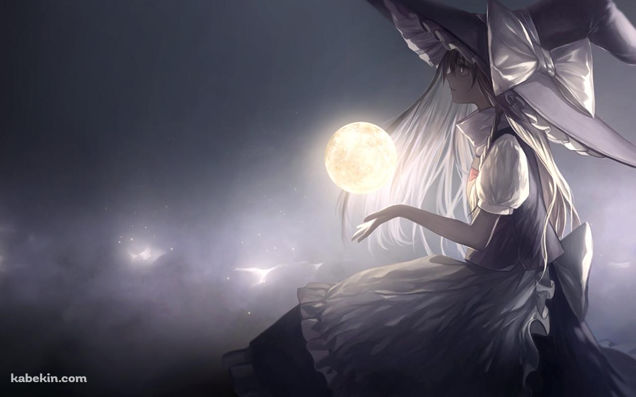 両手の上の満月と霧雨魔理沙 / 東方の壁紙(1280px x 800px) 高画質 PC・デスクトップ用