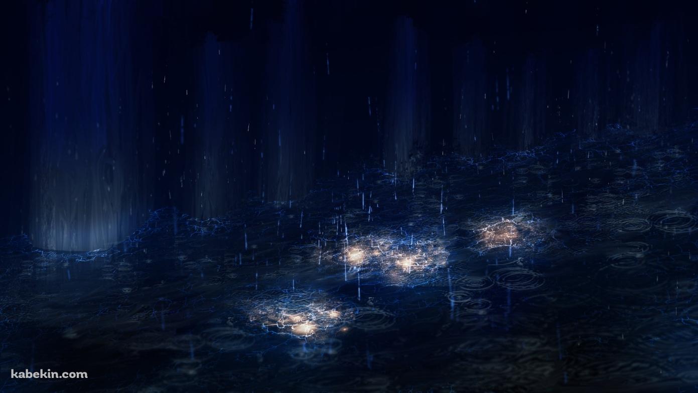 雨が降り注ぐ暗い水面の壁紙(1391px x 783px) 高画質 PC・デスクトップ用