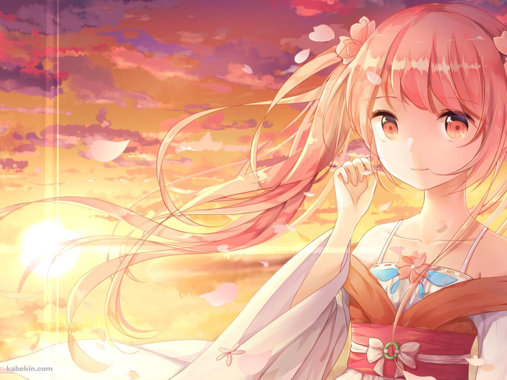 夕陽に染まる空と可愛い桜ミク / ボカロ / ボーカロイドの壁紙(1680px x 1260px) 高画質 PC・デスクトップ用