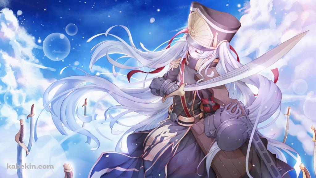 浮遊する剣の真ん中で目をつぶるアルタイル / 軍服の姫君の壁紙(1024px x 576px) 高画質 PC・デスクトップ用