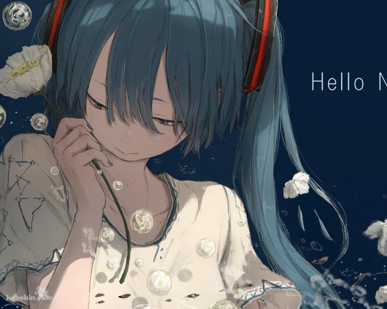 Hello Night / 初音ミク / 白い花 / ボカロ / ボーカロイドの壁紙(1280px x 1024px) 高画質 PC・デスクトップ用