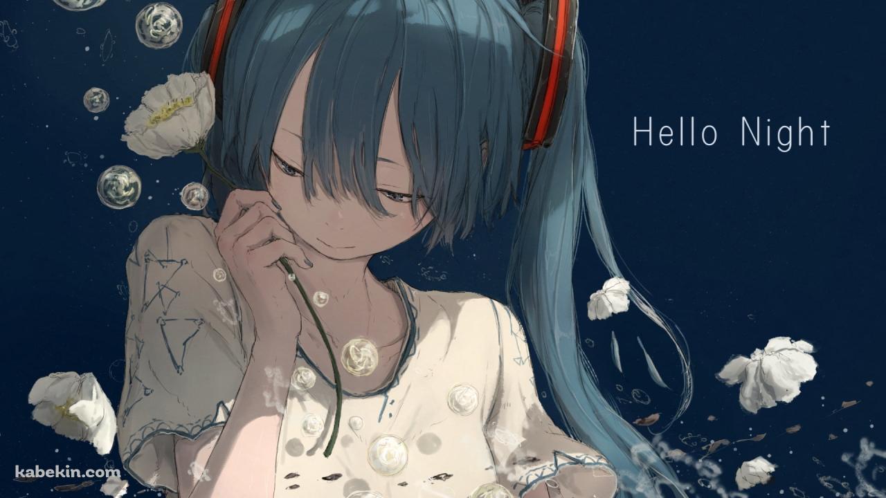 Hello Night / 初音ミク / 白い花 / ボカロ / ボーカロイドの壁紙(1280px x 720px) 高画質 PC・デスクトップ用