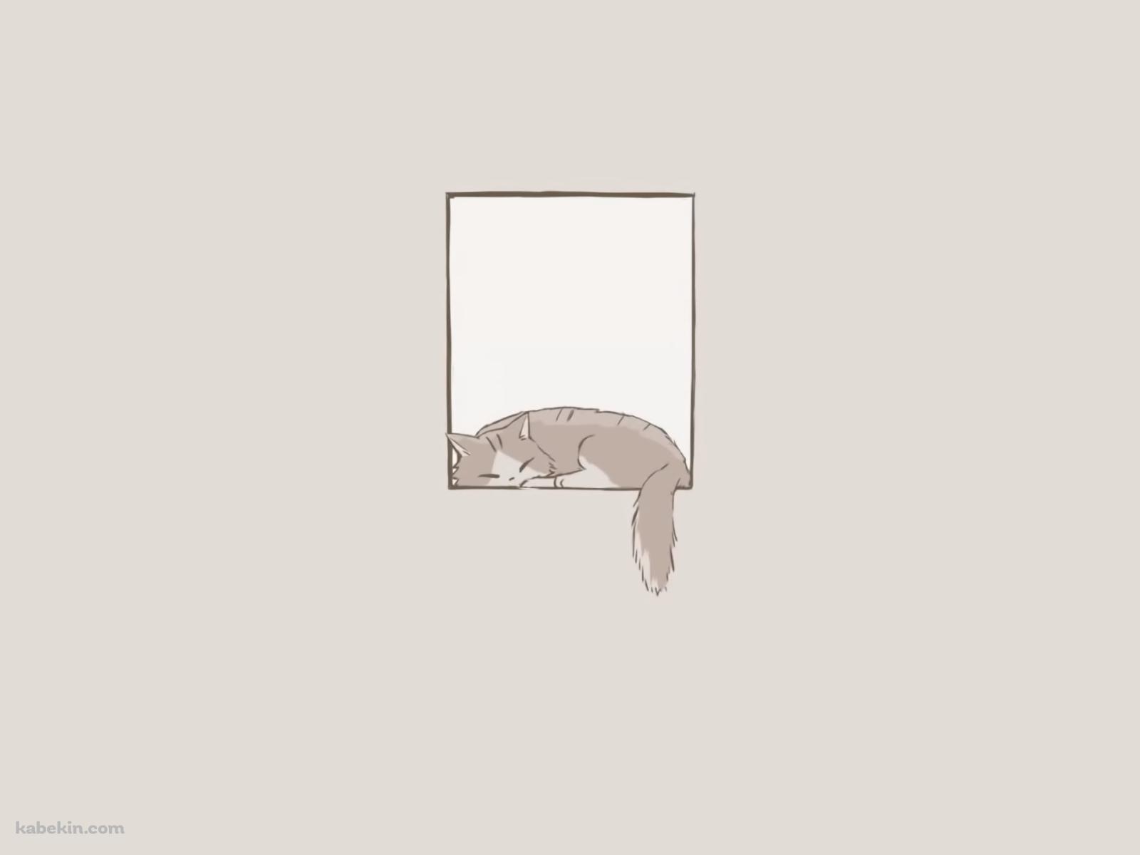 窓で寝る可愛い猫のイラストの壁紙(1600px x 1200px) 高画質 PC・デスクトップ用