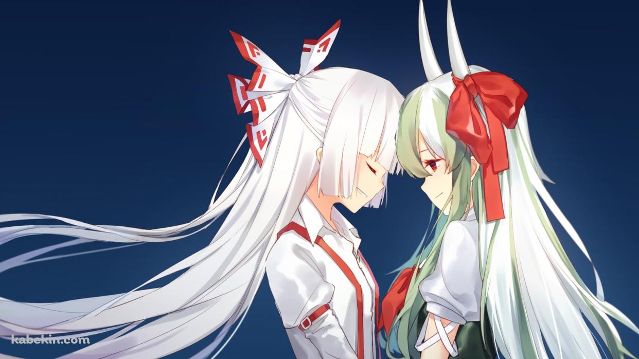 額を合わせる藤原妹紅と上白沢慧音 / 東方の壁紙(1242px x 698px) 高画質 PC・デスクトップ用