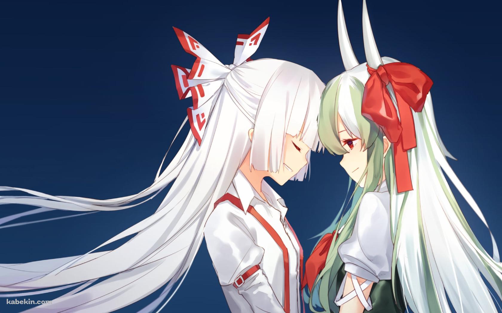 額を合わせる藤原妹紅と上白沢慧音 / 東方の壁紙(1680px x 1050px) 高画質 PC・デスクトップ用