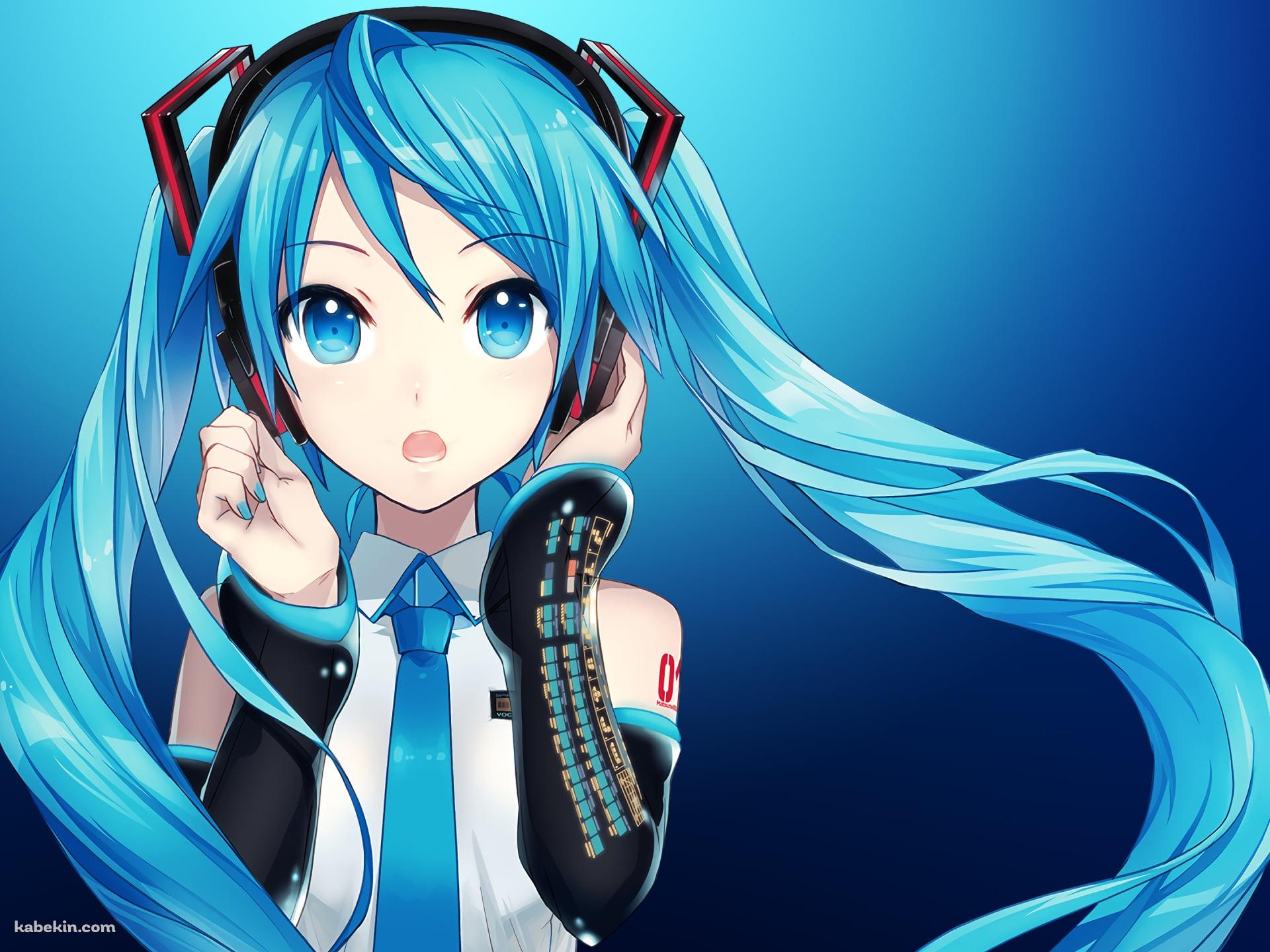 ヘッドセットに手をかける初音ミク / ボカロ / ボーカロイドの壁紙(1920px x 1440px) 高画質 PC・デスクトップ用