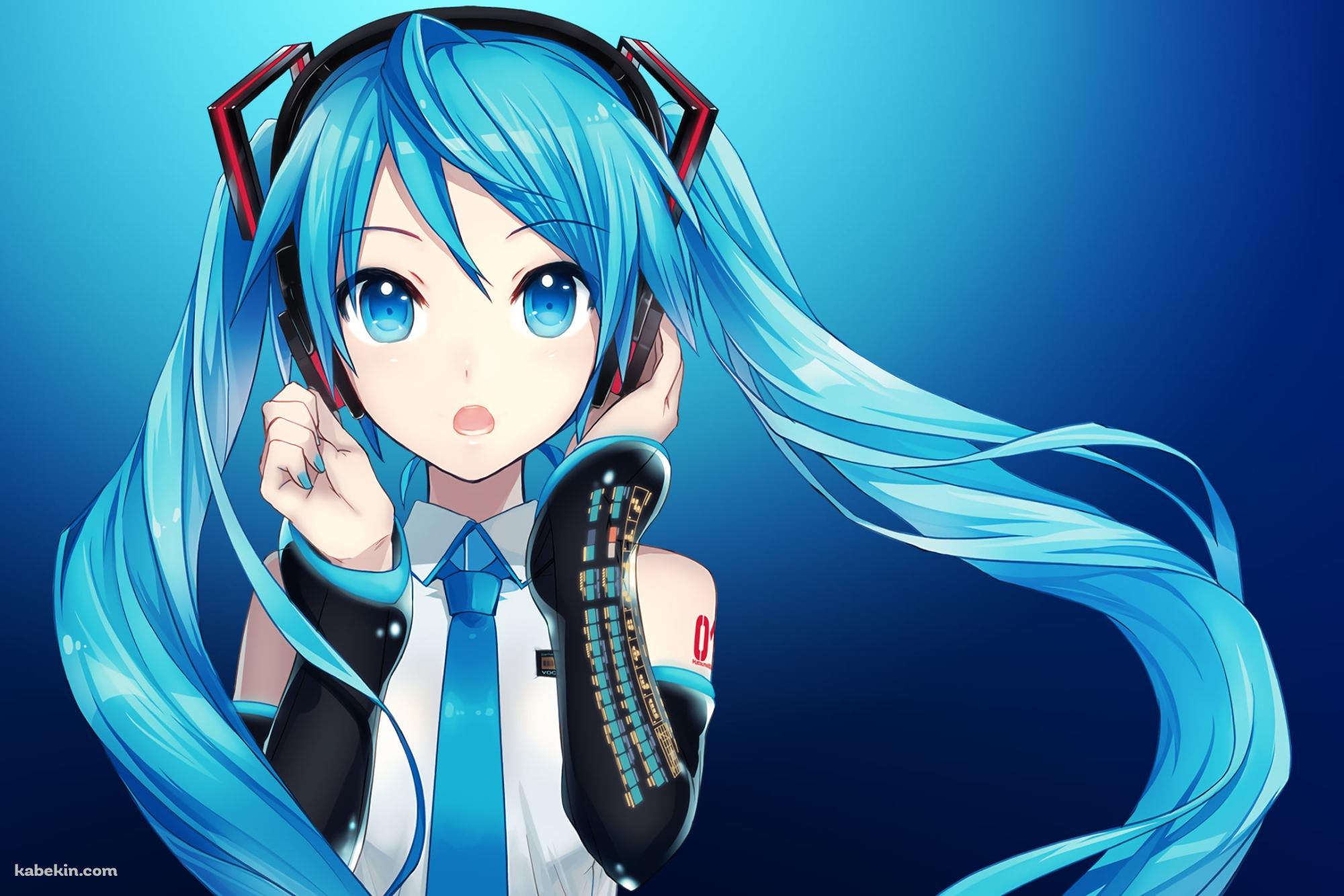ヘッドセットに手をかける初音ミク / ボカロ / ボーカロイドの壁紙(2000px x 1333px) 高画質 PC・デスクトップ用