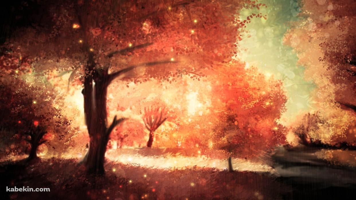 乱反射する光と紅葉 / イラストの壁紙(1242px x 698px) 高画質 PC・デスクトップ用